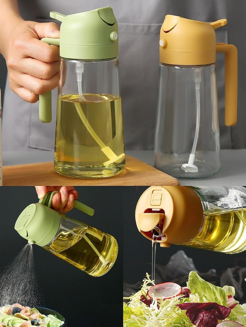 Glass Oil Sprayer And Dispenser Bottle For Kitchen,2 In 1 Oil Sprayer And Dispenser,Oil Spray Bottle 500Ml For Cooking, Kitchen, Bbq, Air Fryer, Salad, Frying, Baking Oil Spray Bottle