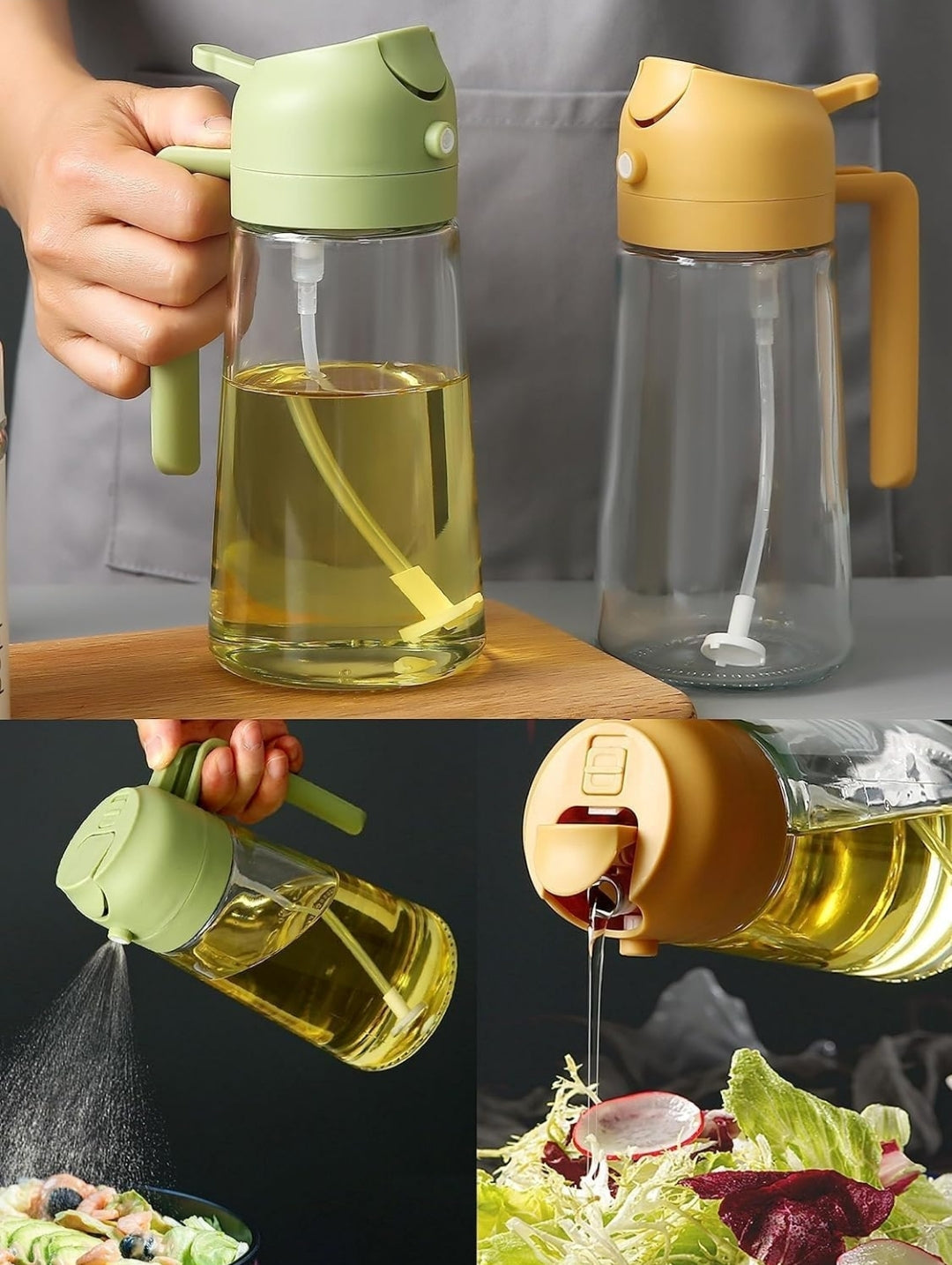 Glass Oil Sprayer And Dispenser Bottle For Kitchen,2 In 1 Oil Sprayer And Dispenser,Oil Spray Bottle 500Ml For Cooking, Kitchen, Bbq, Air Fryer, Salad, Frying, Baking Oil Spray Bottle