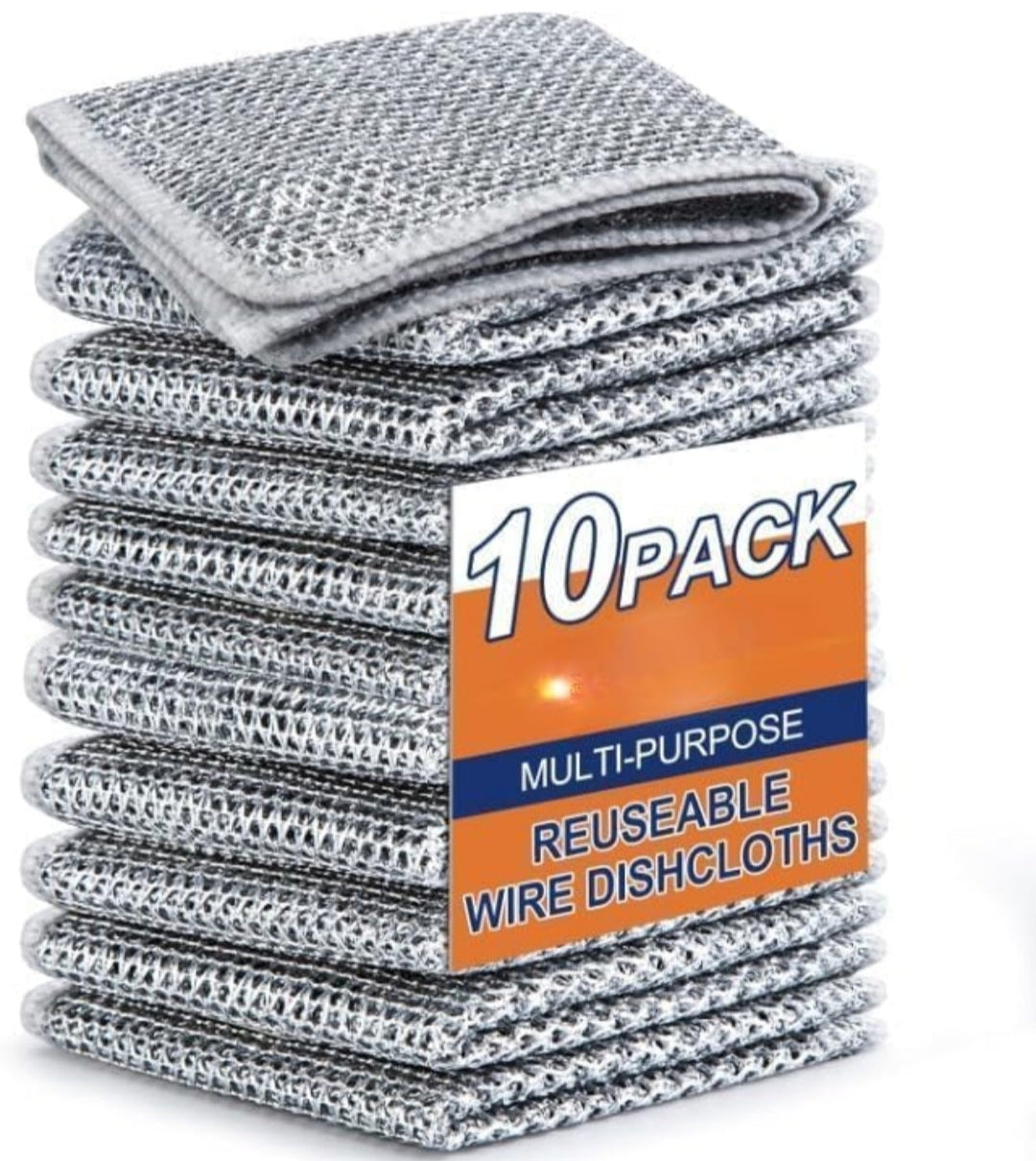 Non Scratch Wire Dish Cloth (Pack of 10)Multipurpose Wet and Dry Cleaning, Stainless-Steel Dish Wash Scrubber for Washing Dishes, Sinks, Counters