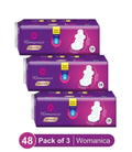Womanica 290mm Sanitary Pads (16 Pads Each, Total 48 Pads) Pack of 3