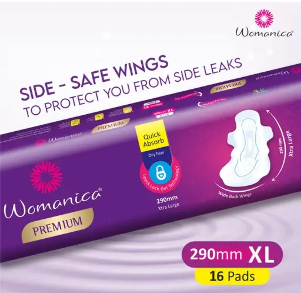 Womanica 290mm Sanitary Pads (16 Pads Each, Total 48 Pads) Pack of 3