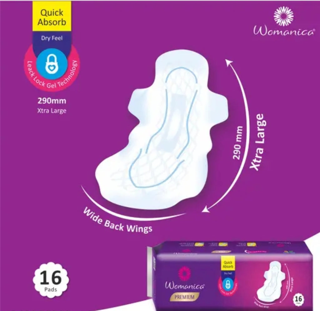 Womanica 290mm Sanitary Pads (16 Pads Each, Total 48 Pads) Pack of 3