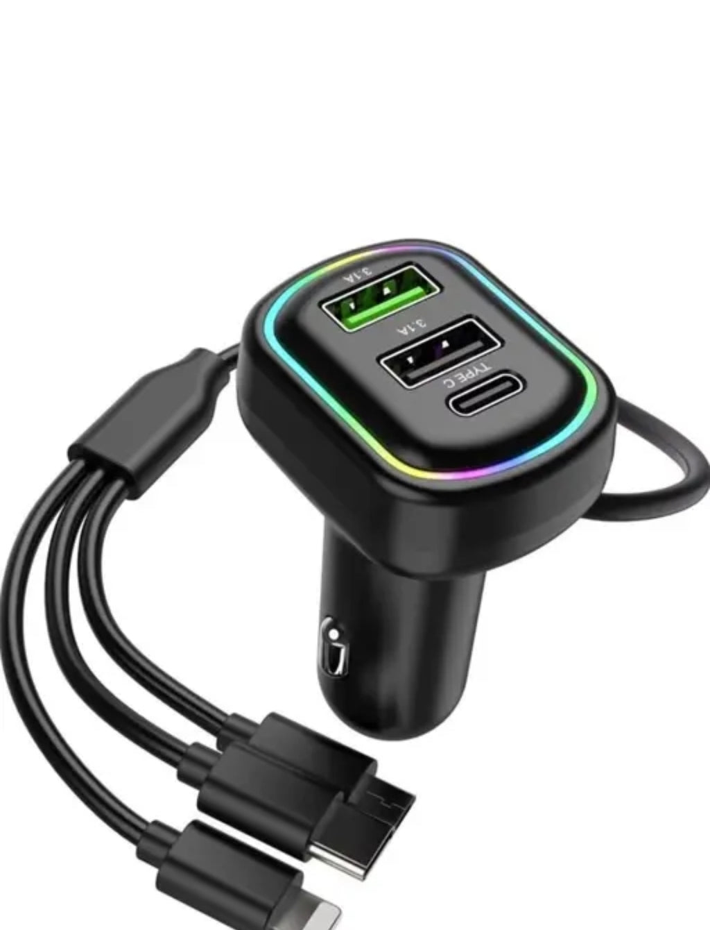 2USB + 1 Type-C Phone Super Fast Charging Adapter 48W Car Charger with 3-in-1 Charging Cable Premium Latest Car Charger Suitable For All Cars