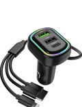 2USB + 1 Type-C Phone Super Fast Charging Adapter 48W Car Charger with 3-in-1 Charging Cable Premium Latest Car Charger Suitable For All Cars